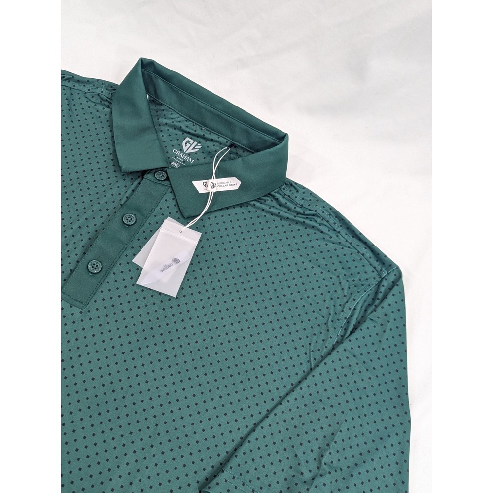 Graham Luxe Golf Polo Green Mensโ 2XL Performance NEW NO TAGS All Over Print